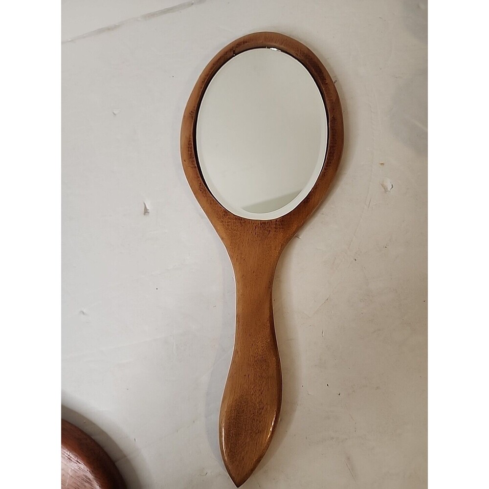 VINTAGE ANTIQUE ART NOUVEAU STYLE WOODEN FRAMED HAND MIRROR. BEVEL GLASS.